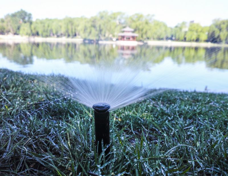 Wide View of Lawn Sprinklers
